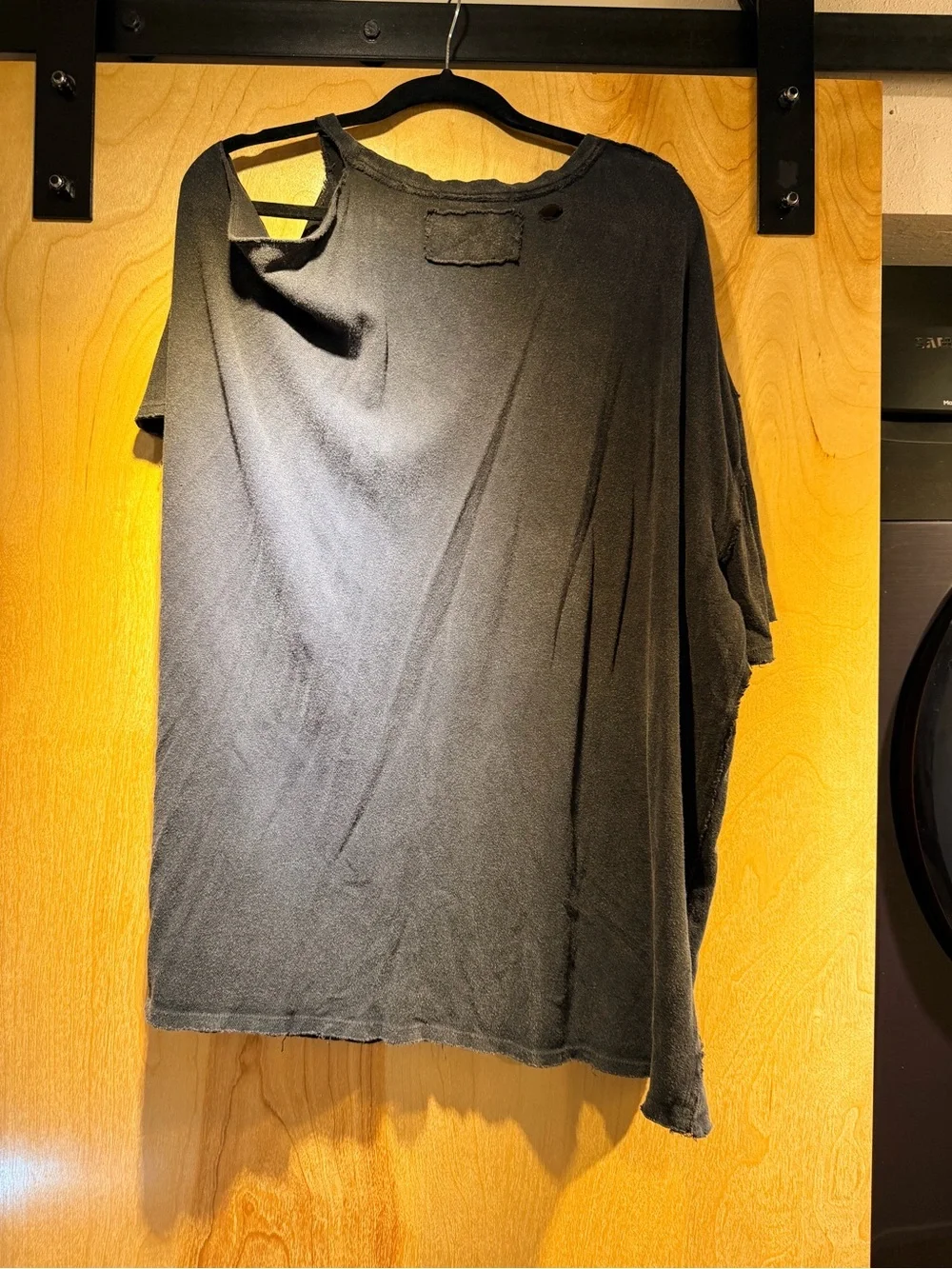 Black Distressed Crew Neck T‑Shirt